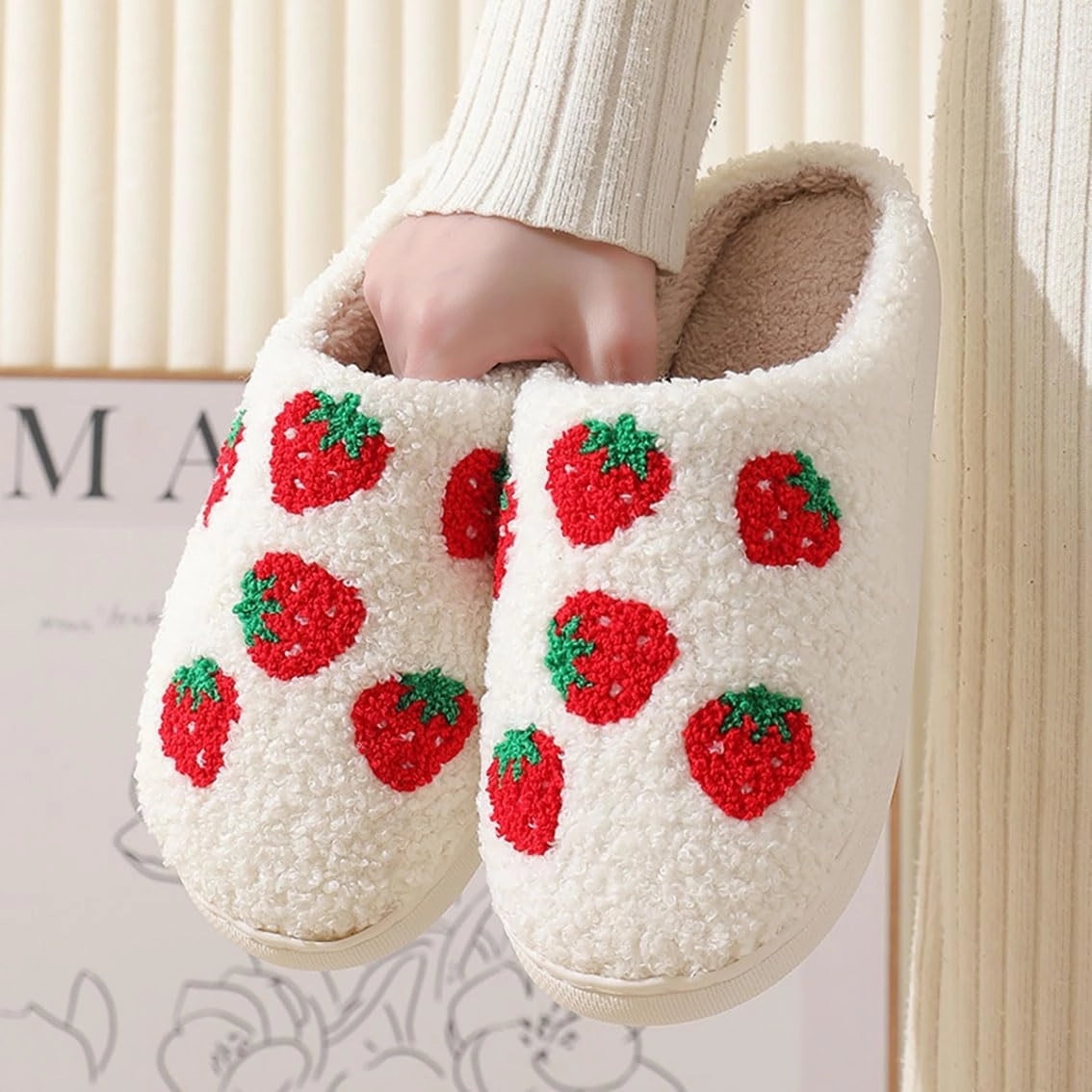 Evil Eye 'See You At Midnight' Cat & Mushroom Cherry Strawberry Heart Shaped Love Slippers - Women's & Men's Vintage Memory Foam Comfort Warm Plush Non-Slip Household Shoes