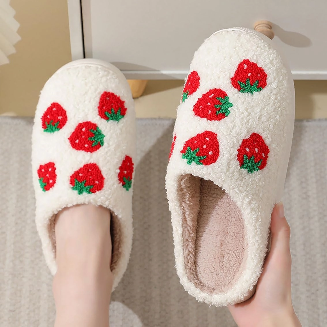Evil Eye 'See You At Midnight' Cat & Mushroom Cherry Strawberry Heart Shaped Love Slippers - Women's & Men's Vintage Memory Foam Comfort Warm Plush Non-Slip Household Shoes