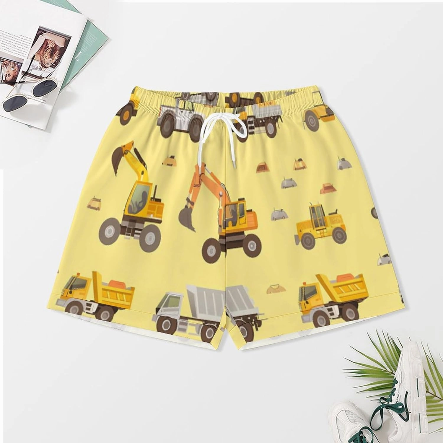 Excavator Truck Women's Satin Pajama Set Short Sleeve Button Down Sleepwear Loungewear Pj Set