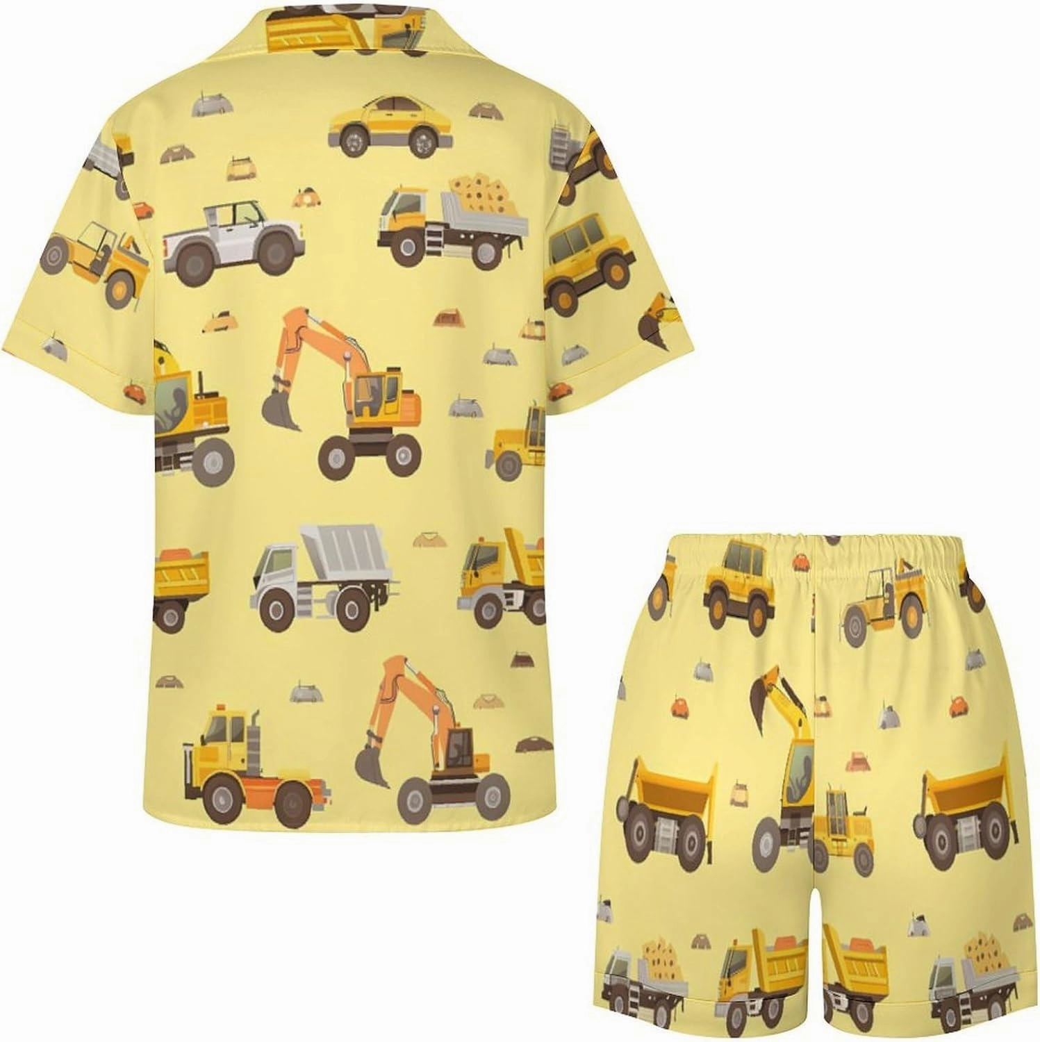 Excavator Truck Women's Satin Pajama Set Short Sleeve Button Down Sleepwear Loungewear Pj Set