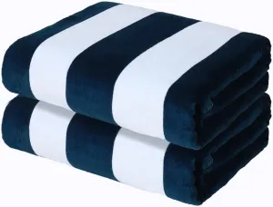 Exclusivo Mezcla 2 Pack Cotton Large 30x60 Inches Cabana Stripe Beach Towels, Super Absorbent Soft Plush Pool Towel Bath Towel (Dark Navy)