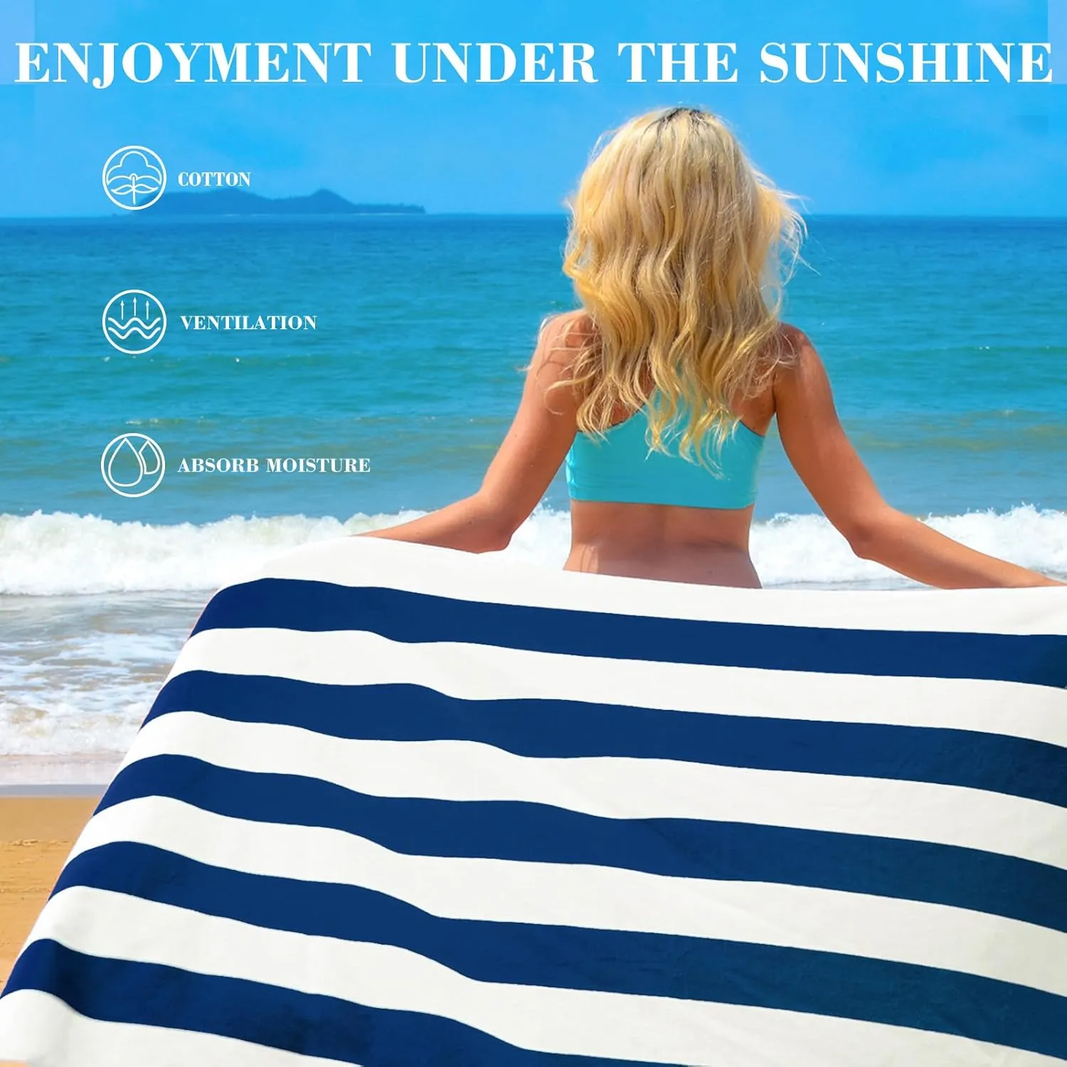 Exclusivo Mezcla 2 Pack Cotton Large 30x60 Inches Cabana Stripe Beach Towels, Super Absorbent Soft Plush Pool Towel Bath Towel (Dark Navy)