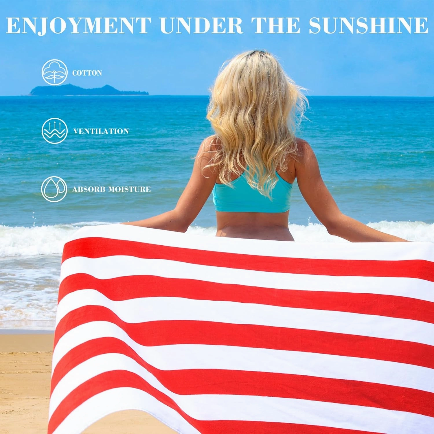 Exclusivo Mezcla Cotton Large 30x60 Inches Cabana Stripe Beach Towel, Super Absorbent Soft Plush Pool Bath Towel (Red)