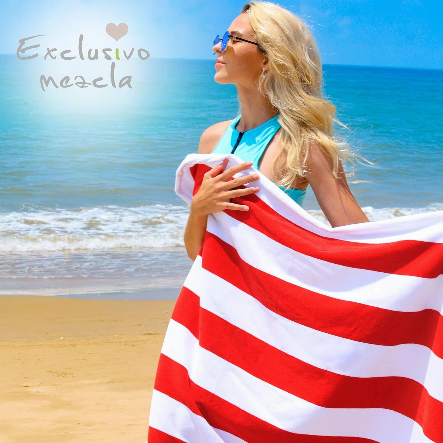Exclusivo Mezcla Cotton Large 30x60 Inches Cabana Stripe Beach Towel, Super Absorbent Soft Plush Pool Bath Towel (Red)