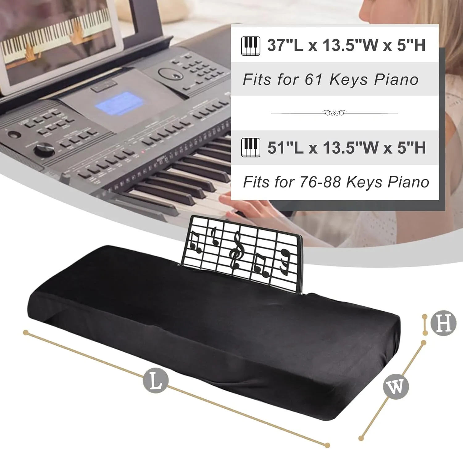 Explore Land Stretchy 88 Keys Piano Keyboard Dust Cover with Music Stand Opening for Digital Electronic Piano (88key, Black)