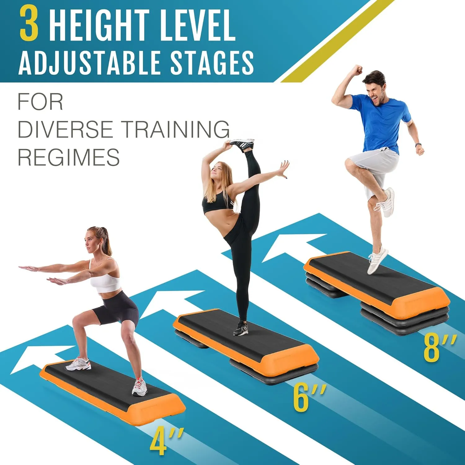 F2C 43 inch Aerobic Exercise Step Platform Adjustable Height Stepper Exercise Workout Step Bench with 4 Risers 4" - 6" - 8" Large Fitness Exercise Stair Step for Home Gym Fitness Training