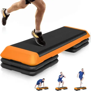 F2C 43 inch Aerobic Exercise Step Platform Adjustable Height Stepper Exercise Workout Step Bench with 4 Risers 4" - 6" - 8" Large Fitness Exercise Stair Step for Home Gym Fitness Training