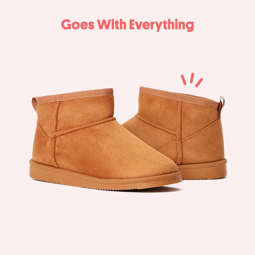 FabKids Girls Winter Mid Calf Snow Boots Warm Faux Fur Lined Non-Slip Shoes for Toddler Little Kid Big Kid