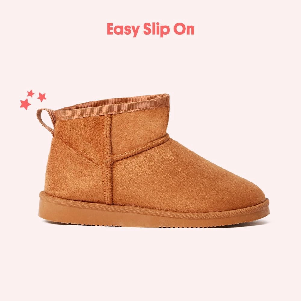 FabKids Girls Winter Mid Calf Snow Boots Warm Faux Fur Lined Non-Slip Shoes for Toddler Little Kid Big Kid