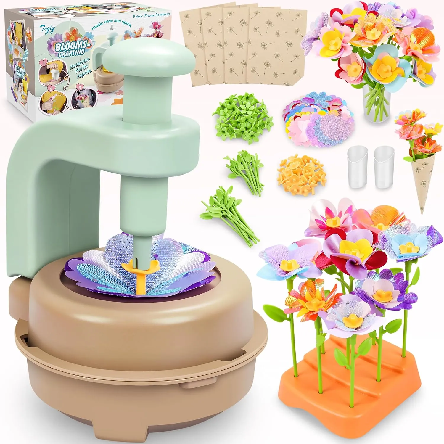 Fabric Flower Bouquets Toys, DIY Craft Kits Toys for Kids - Flowers Market Toy, Build Your Flower Bouquet, Arts & Crafts for 4 5 6 7 8 Year Toddler Girl, Educational Activity Preschool B-Day Gifts