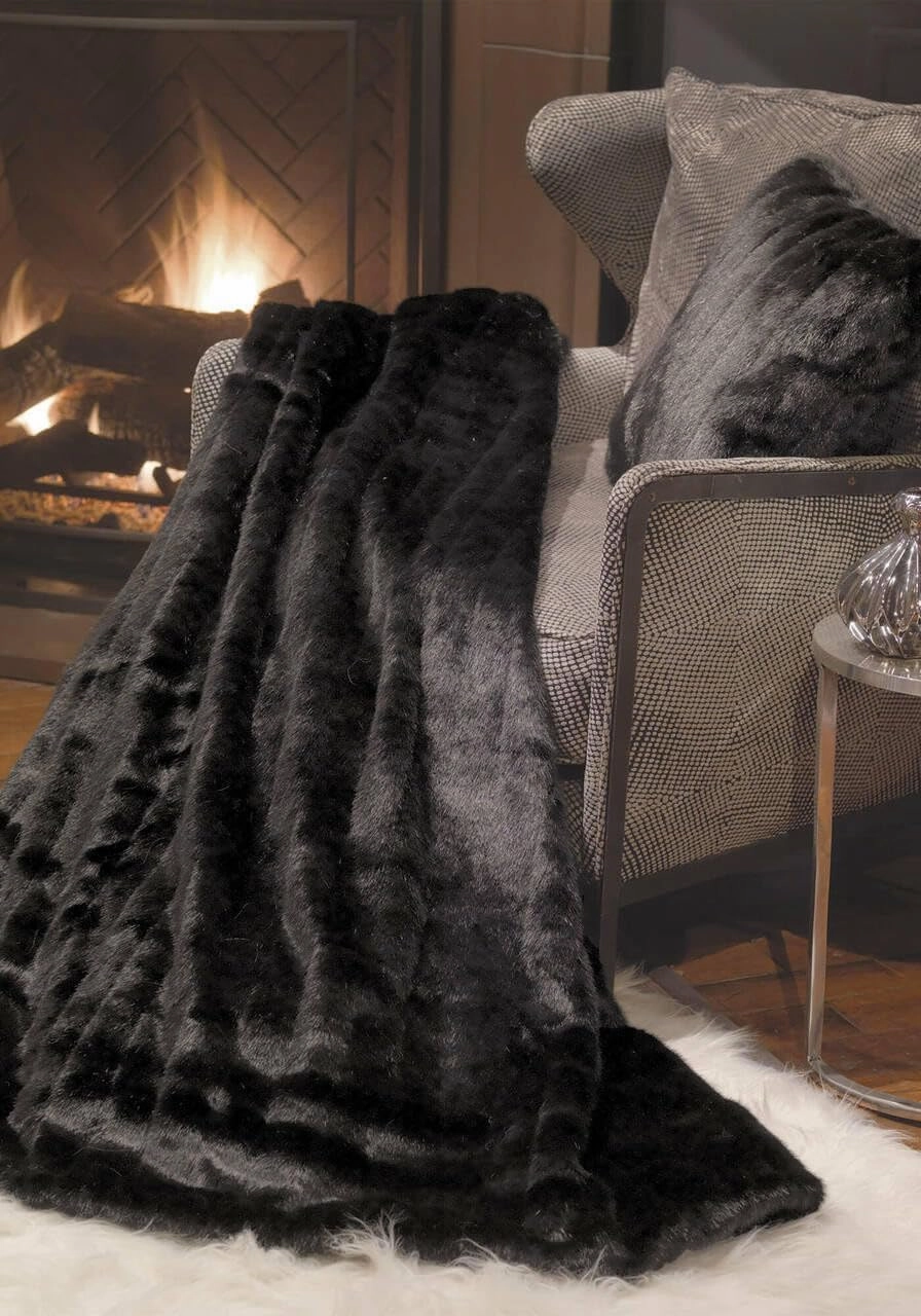 Fabulous-Furs Donna Salyers Signature Series Black Mink Faux Fur Throws, Black Mink, 60x72
