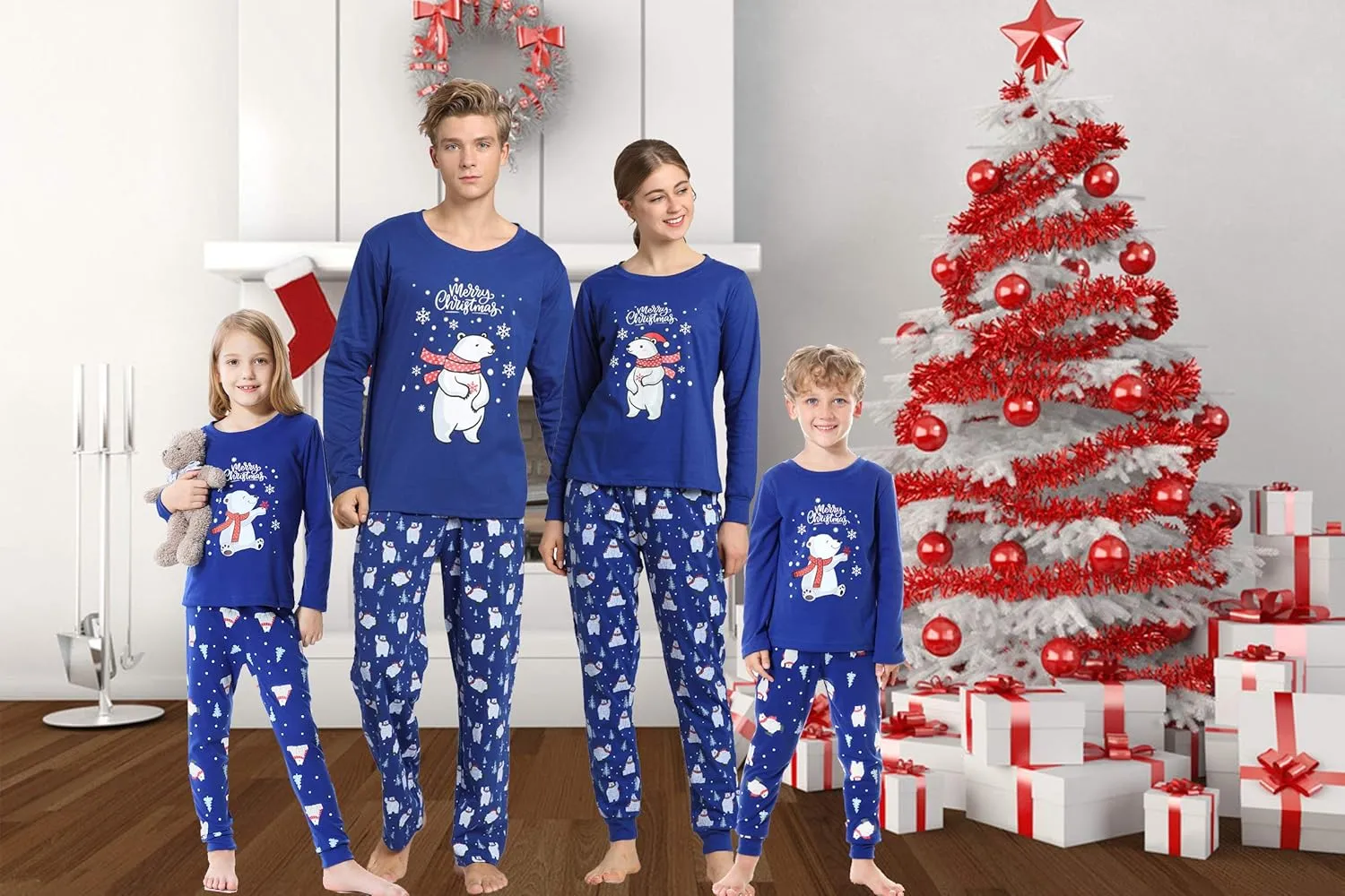Family Matching Pajama Sets Cute Polar Bear Sleepwear Christmas Clothes Nighty