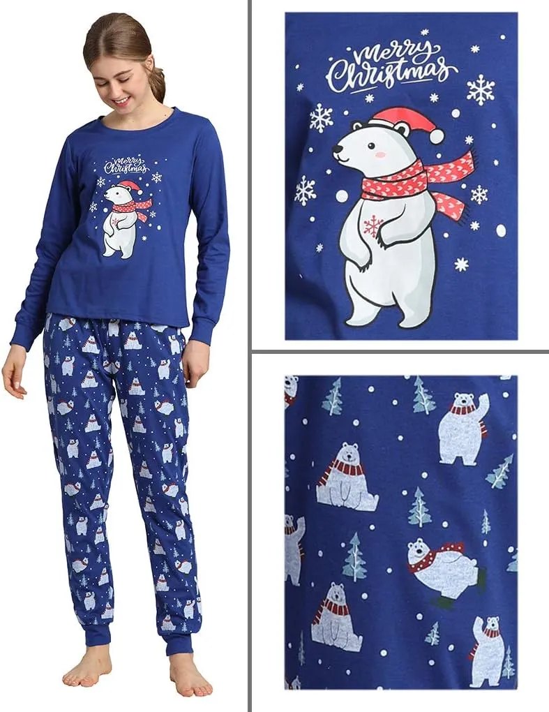 Family Matching Pajama Sets Cute Polar Bear Sleepwear Christmas Clothes Nighty