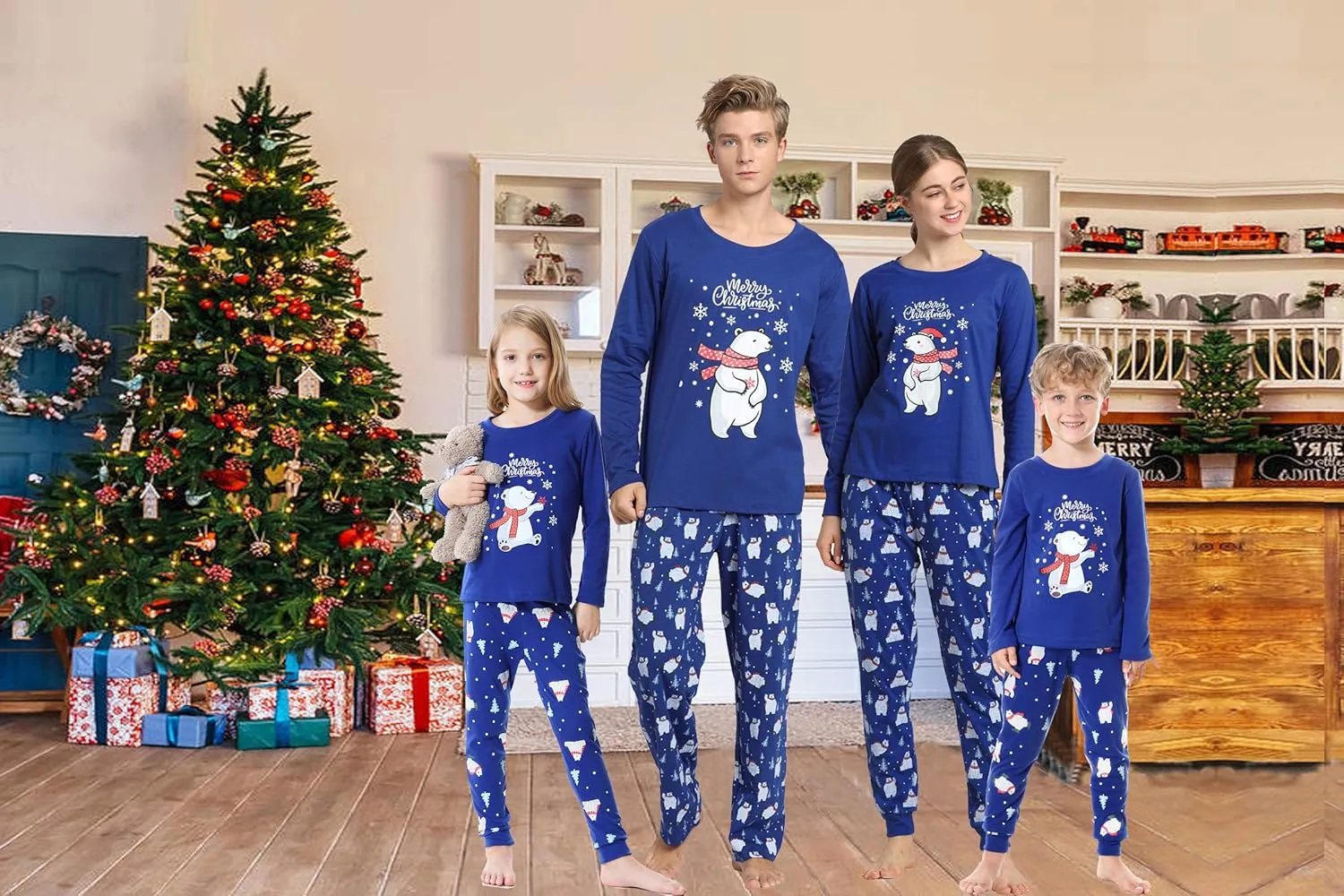 Family Matching Pajama Sets Cute Polar Bear Sleepwear Christmas Clothes Nighty