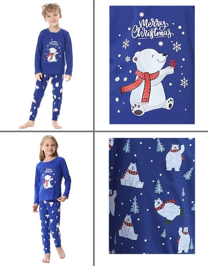 Family Matching Pajama Sets Cute Polar Bear Sleepwear Christmas Clothes Nighty