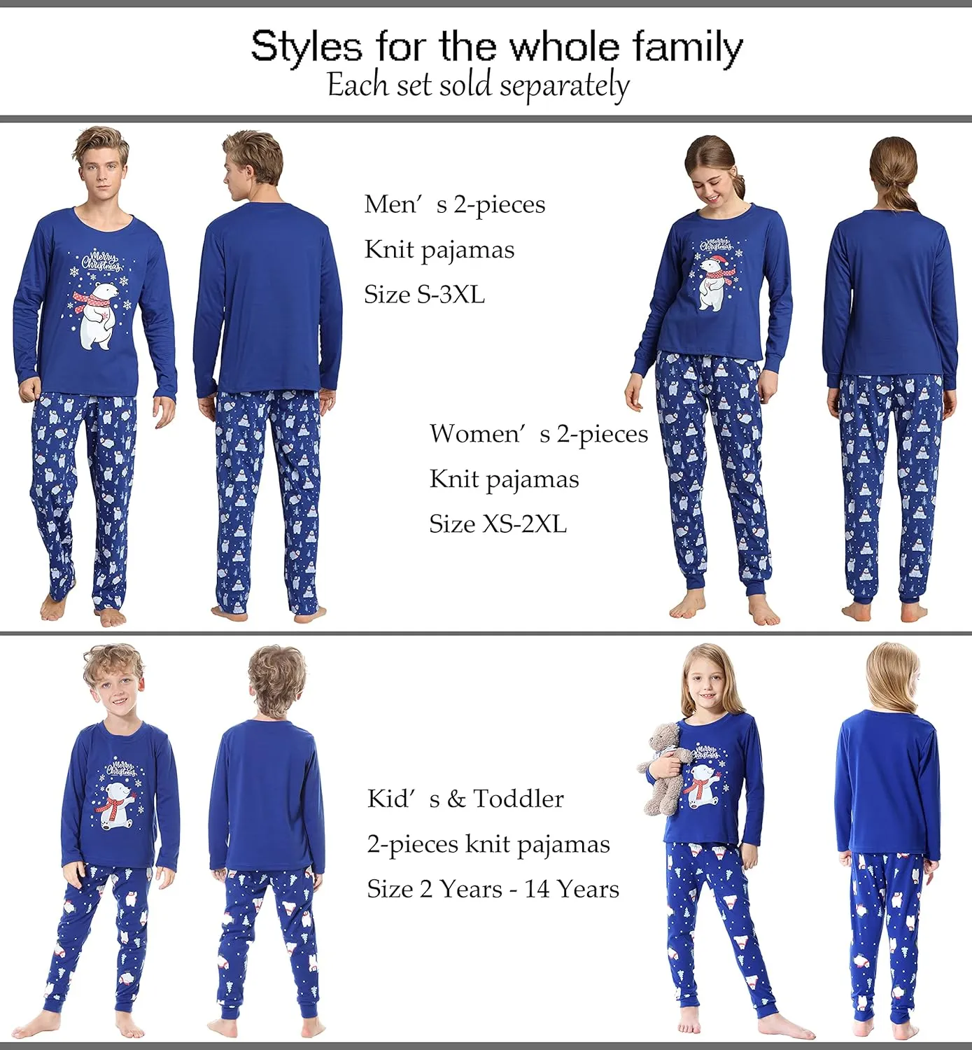 Family Matching Pajama Sets Cute Polar Bear Sleepwear Christmas Clothes Nighty