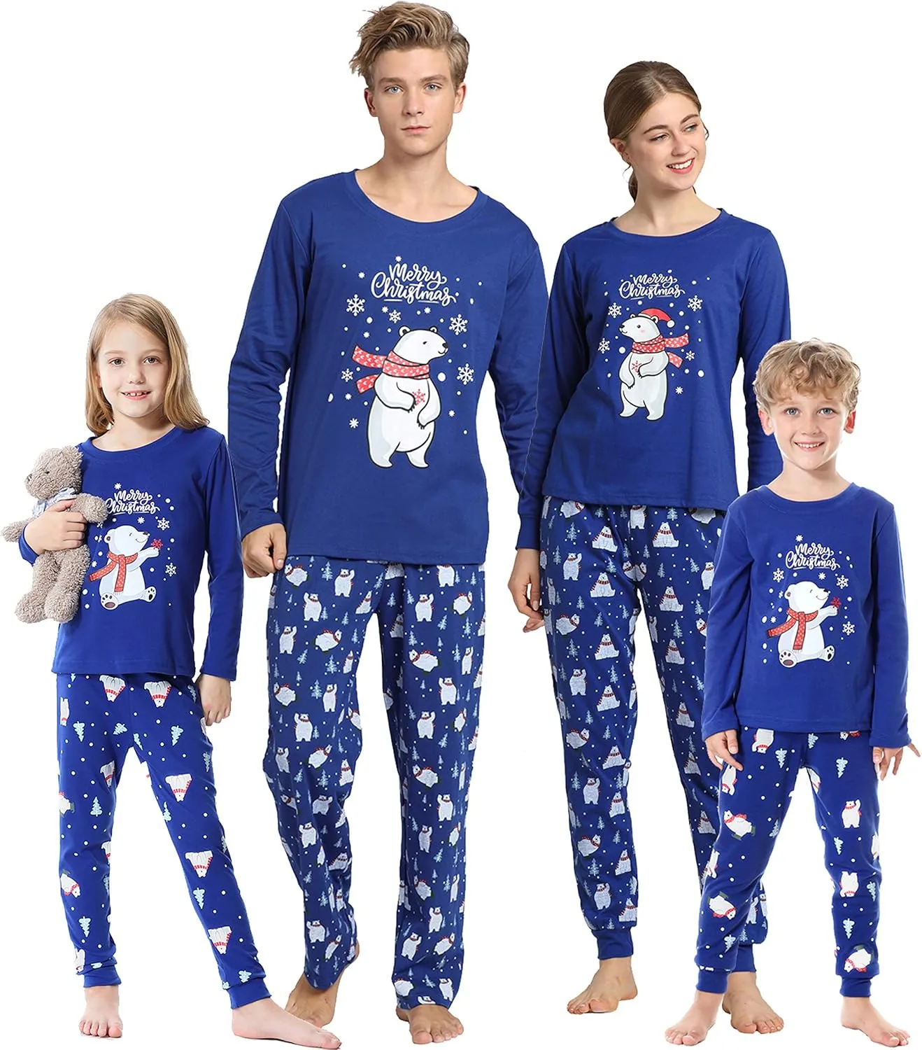 Family Matching Pajama Sets Cute Polar Bear Sleepwear Christmas Clothes Nighty