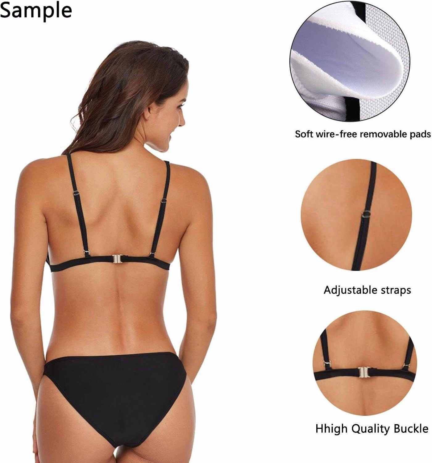 Fashion Women's 2 Pcs Swimsuit Set, Beach Sexy Triangle Padded Top &Cute Thong Swimming Bikini Bathing Set