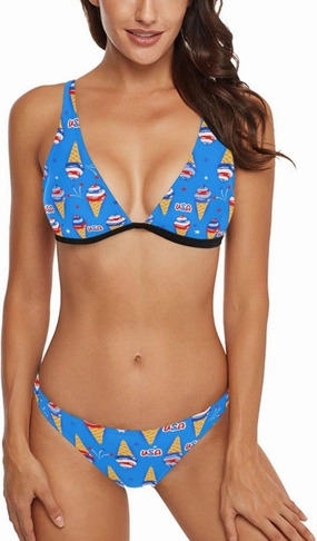 Fashion Women's 2 Pcs Swimsuit Set, Beach Sexy Triangle Padded Top &Cute Thong Swimming Bikini Bathing Set