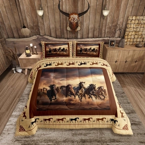 Feelyou Horse Comforter Set Queen Size Galloping Horse Comforter for Boys Kids Teens Western Decor Cute Animal Bedding Set Kawaii Farm Cowboy Brown Duvet Set Room Decor Quilt Set