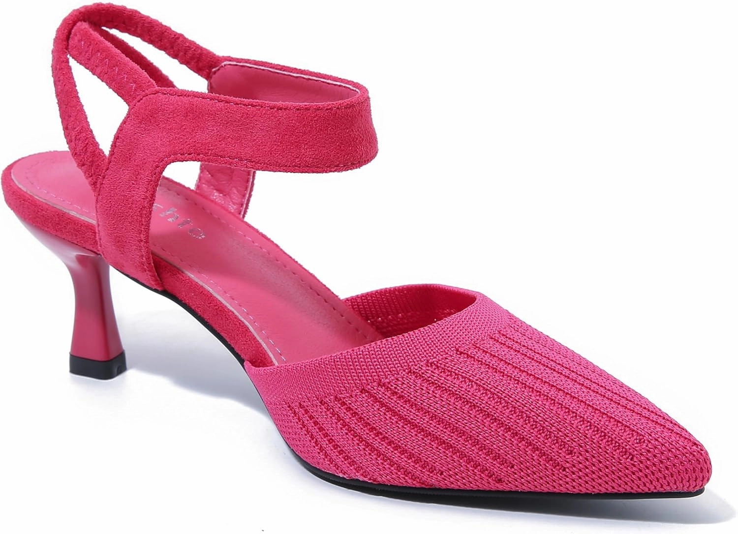fereshte Women's Low Kitten Heels Knit Pumps Elastic Ankle Strap Slingback Dress Shoes