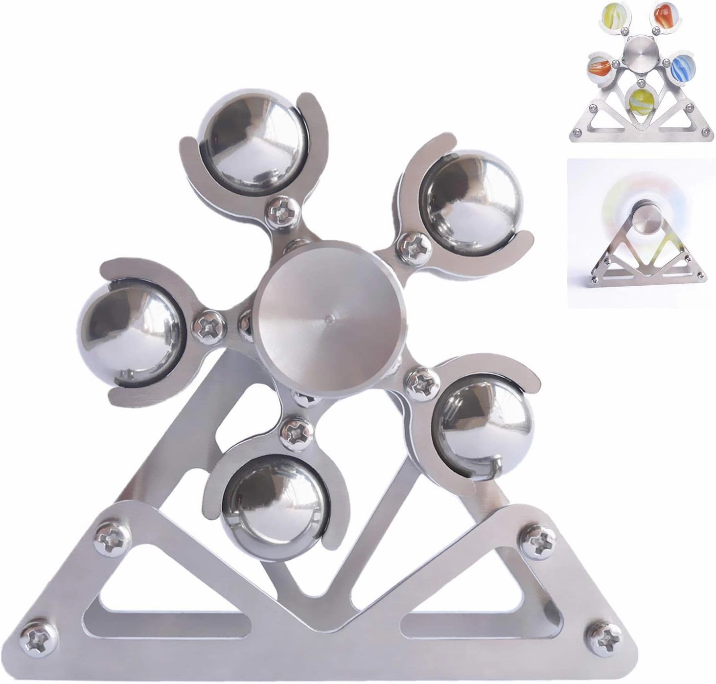 Ferris Wheel Fidget Spinner, Kinetic Desk Toys Spin with Stand, Metal Stainless Steel Smooth Bearing, High Speed Colorful Marble Rainbow, Premium Gift Figit Toy for Adults Kids - 10 Balls