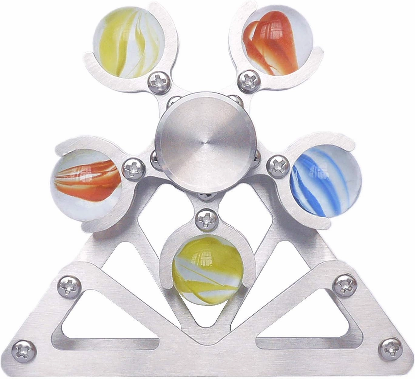 Ferris Wheel Fidget Spinner, Kinetic Desk Toys Spin with Stand, Metal Stainless Steel Smooth Bearing, High Speed Colorful Marble Rainbow, Premium Gift Figit Toy for Adults Kids - 10 Balls