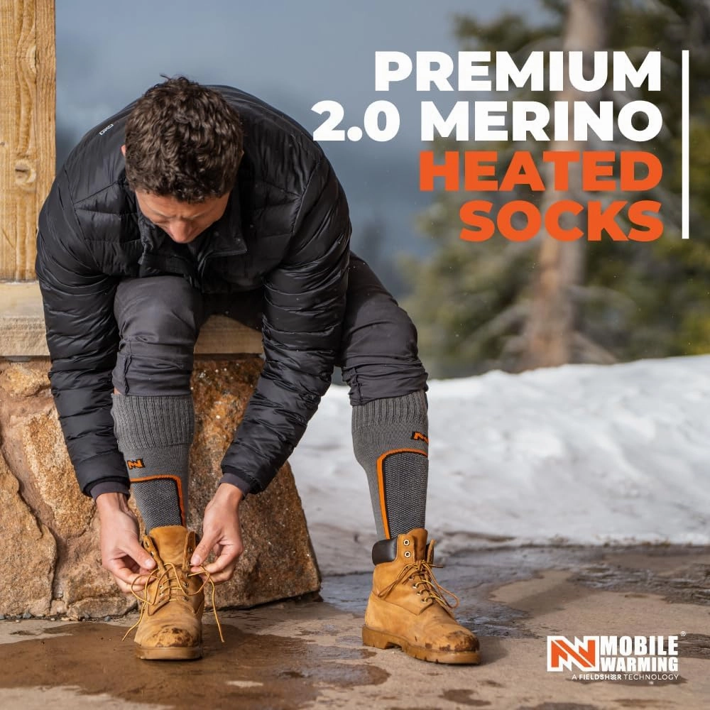 Fieldsheer Premium Merino Wool Heated Socks for Men with Bluetooth Control, Three Heat Settings, Arch Support & Cushioning