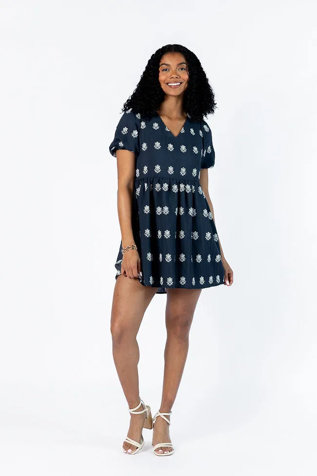 Figured It Out Navy Stitched Detail Mini Dress SALE