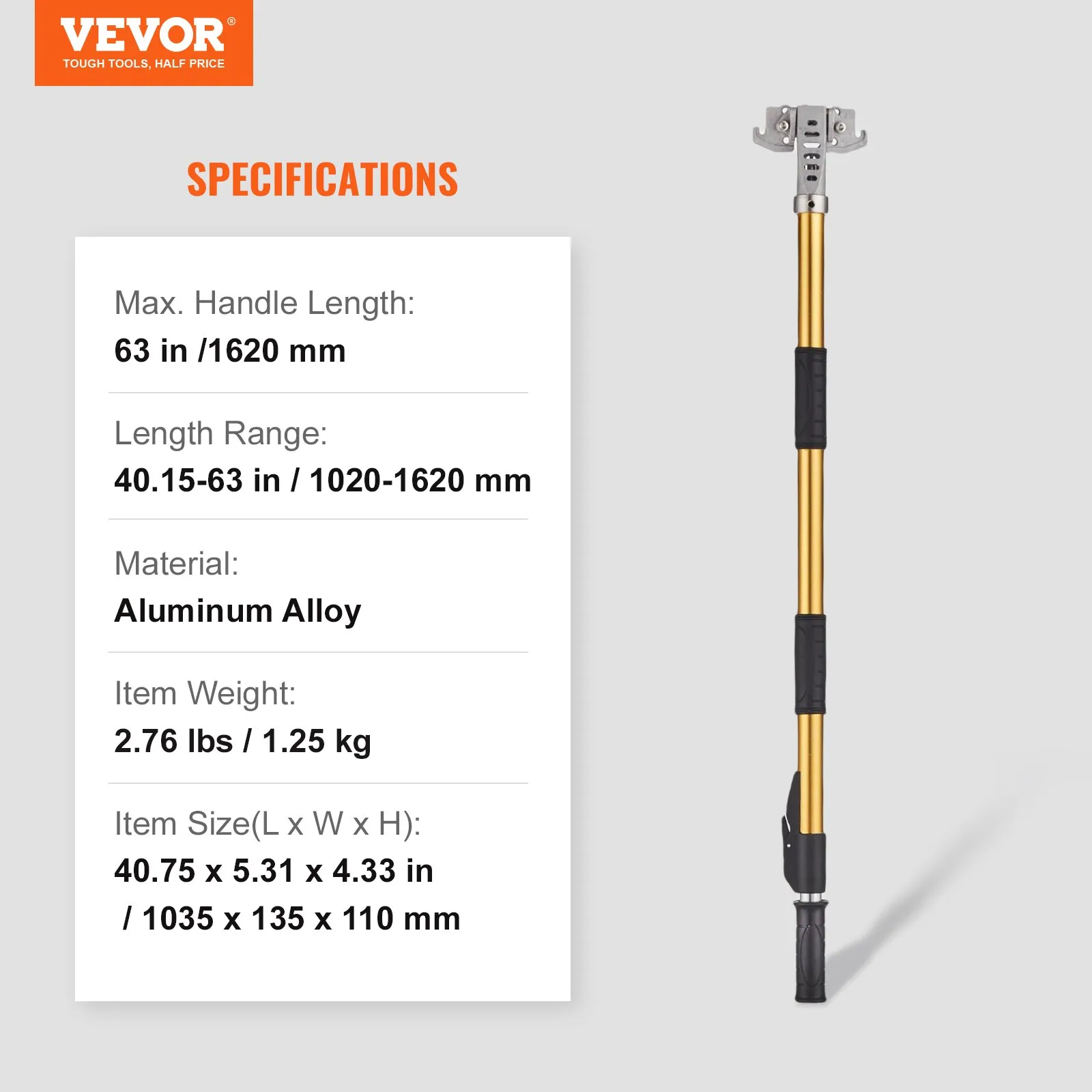 (FINAL PRICES ARE LOWER ON OUR SITE!) VEVOR Drywall Flat Box Handle, 40''-64'', Anodized Aluminum Flat Finishing Extension Handle, 5-Section Length Adjustable, Non-slip Grip and 360° Painting for Plasterboard, Wallboard, Sheetrock
