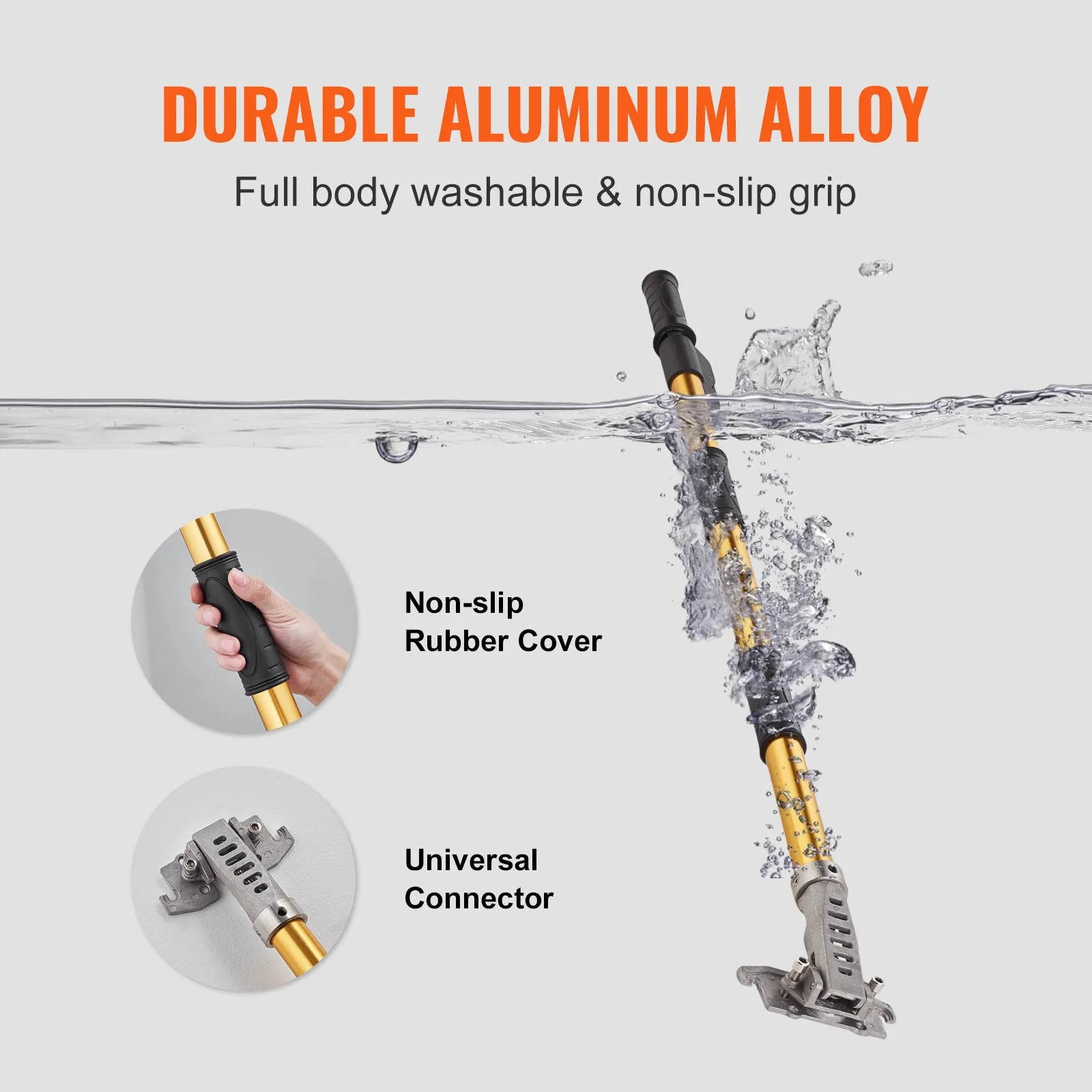 (FINAL PRICES ARE LOWER ON OUR SITE!) VEVOR Drywall Flat Box Handle, 40''-64'', Anodized Aluminum Flat Finishing Extension Handle, 5-Section Length Adjustable, Non-slip Grip and 360° Painting for Plasterboard, Wallboard, Sheetrock
