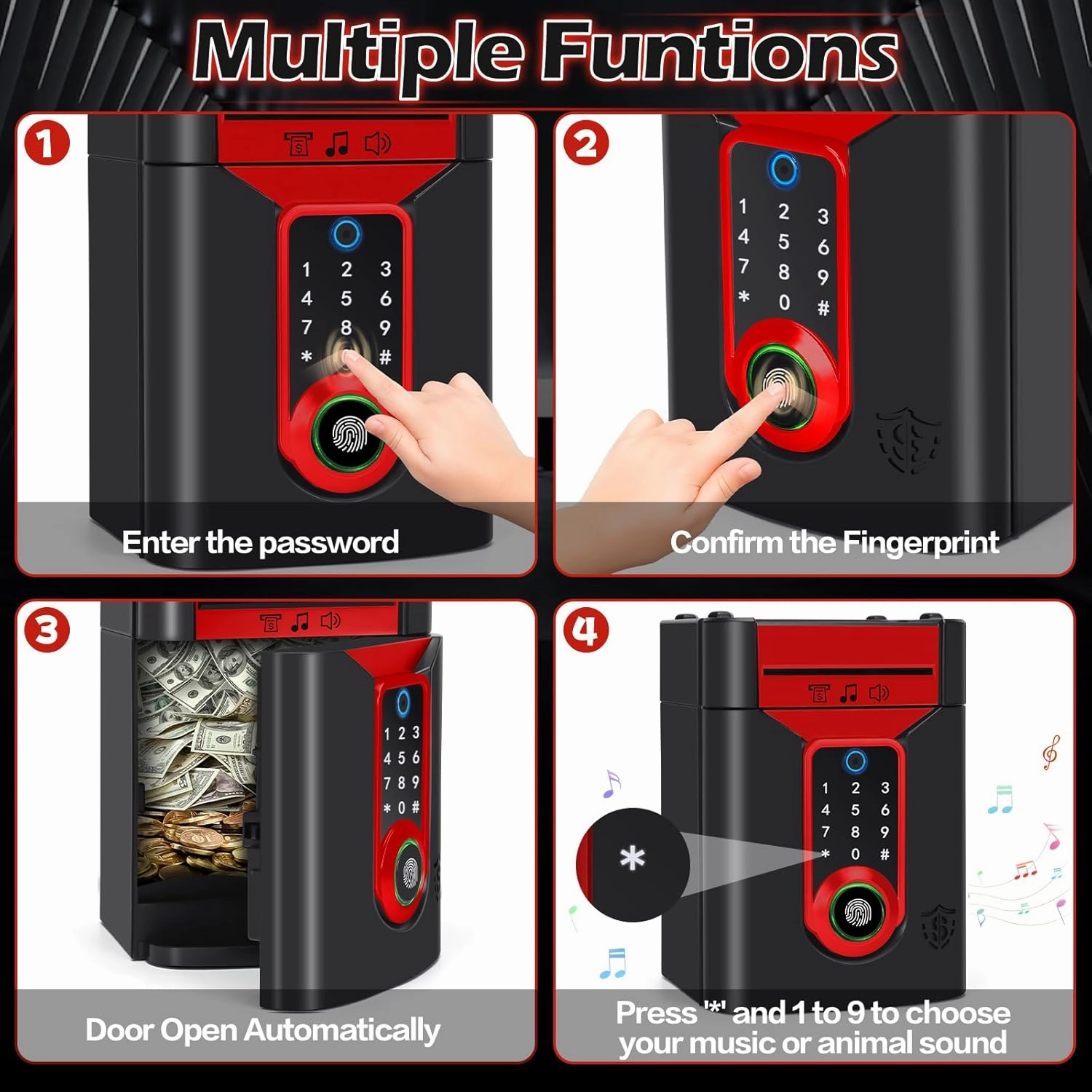 Fingerprint Piggy Bank for Kids, Touchscreen Money Bank Toys for 4 5 6 7 8 9 10 11 12 13 Year Old Boys Gift Ideas, Electronic Money Saving Box for Girls
