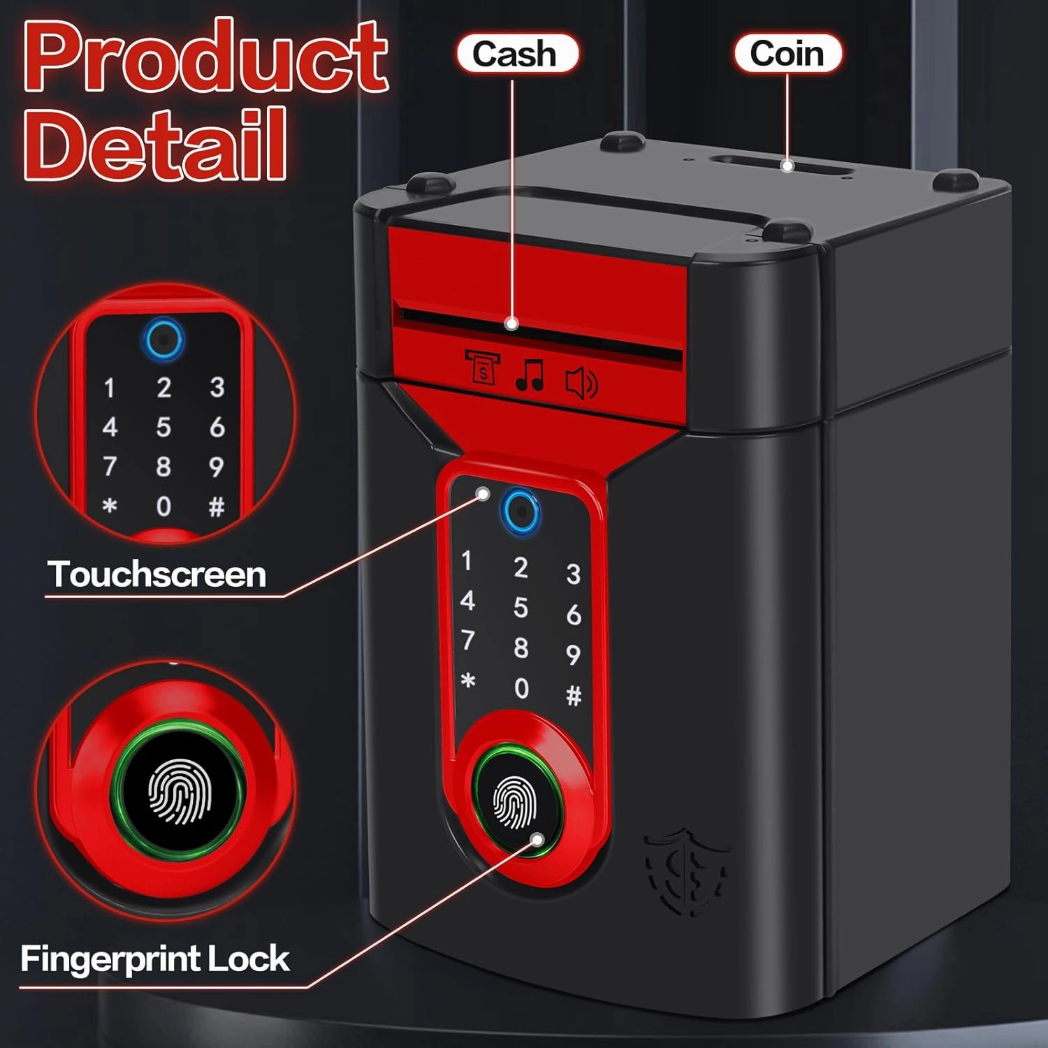 Fingerprint Piggy Bank for Kids, Touchscreen Money Bank Toys for 4 5 6 7 8 9 10 11 12 13 Year Old Boys Gift Ideas, Electronic Money Saving Box for Girls