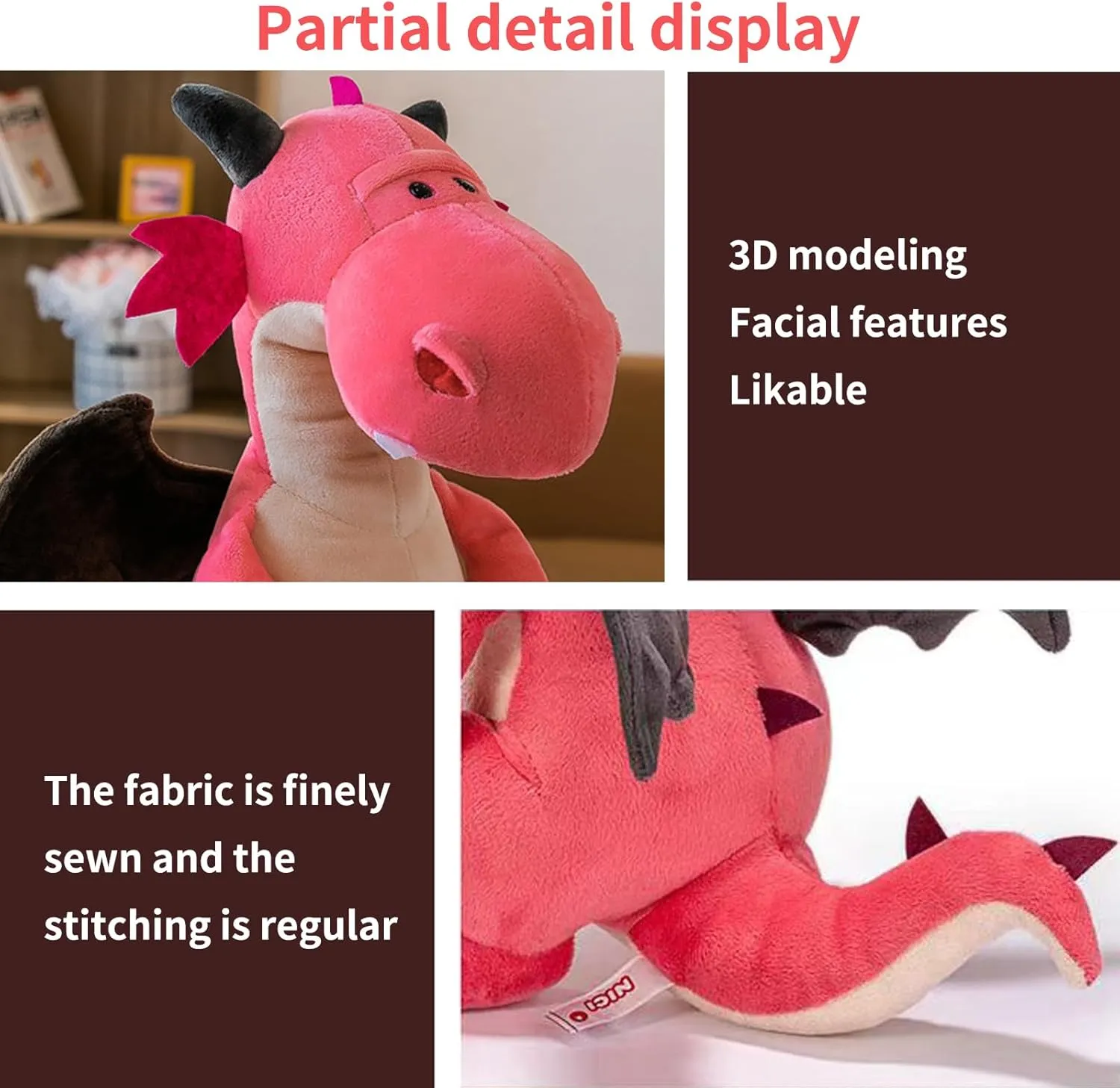 Fire Dragon - Cute Dinosaurs Stuffed Animal Plush Toy - Adorable Soft Dragon Toy Plushies and Gifts - Perfect Present for Kids, Babies, Toddlers (Pink,11.8 inch/30cm)