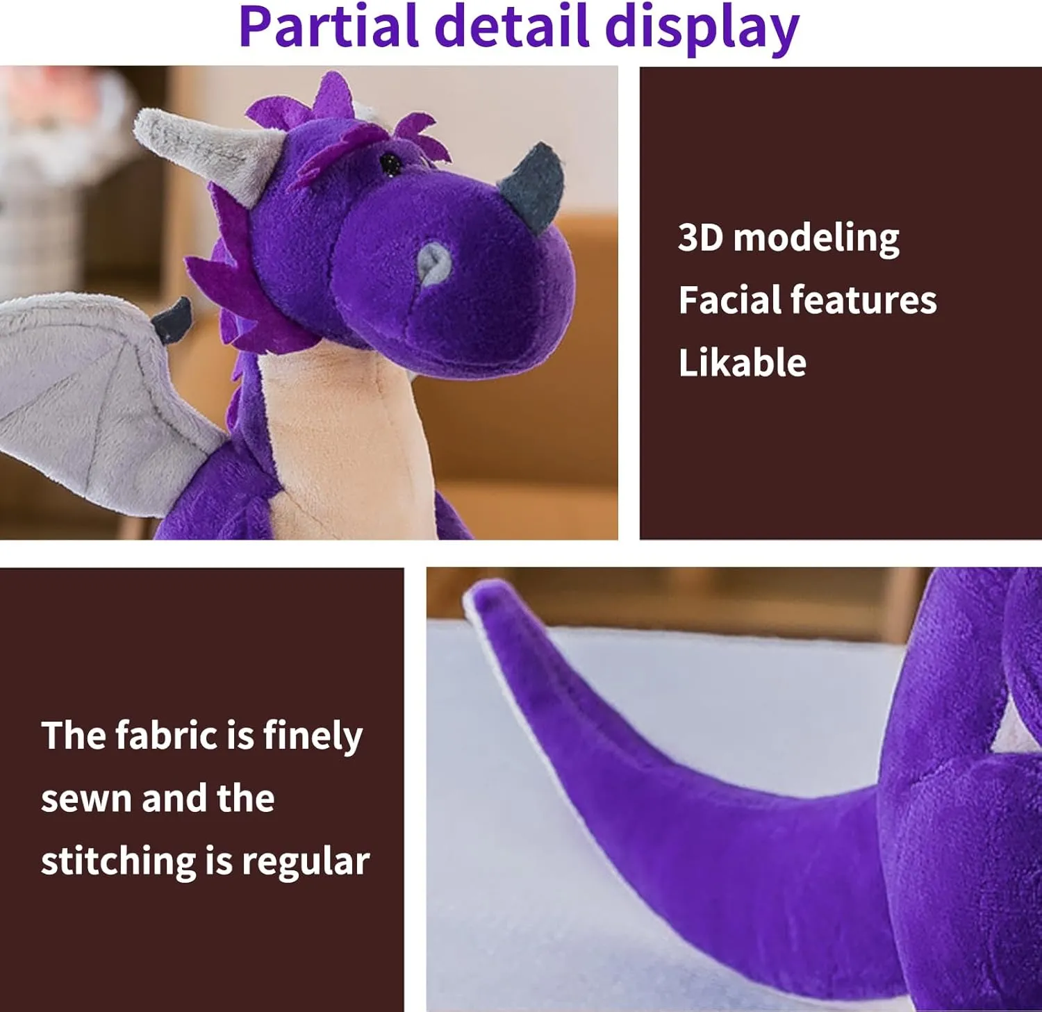 Fire Dragon - Cute Dinosaurs Stuffed Animal Plush Toy - Adorable Soft Dragon Toy Plushies and Gifts - Perfect Present for Kids, Babies, Toddlers (Purple,11.8 inch/30cm)