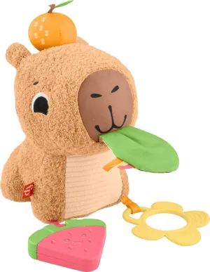 Fisher-Price Baby Sensory Toy Snuggly Snacky Capybara Plush with Newborn Teether & Rattle Activities for Infants Ages 3  Months