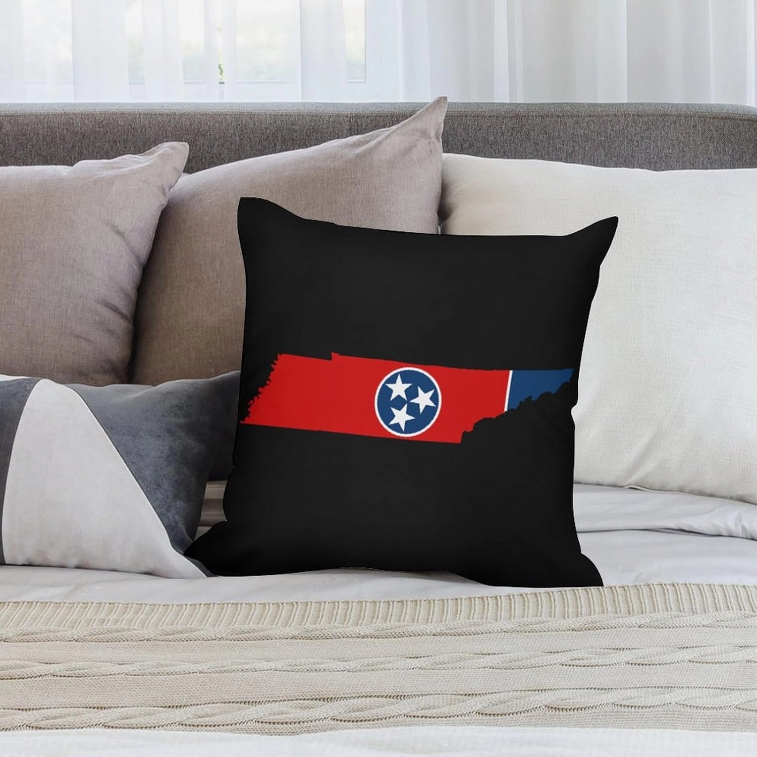 Flag Map of Tennessee Printed Pillow Cases Soft Plush Throw Pillow Cover Decorative Pillowcases for Sofa Bedroom 18 "x18