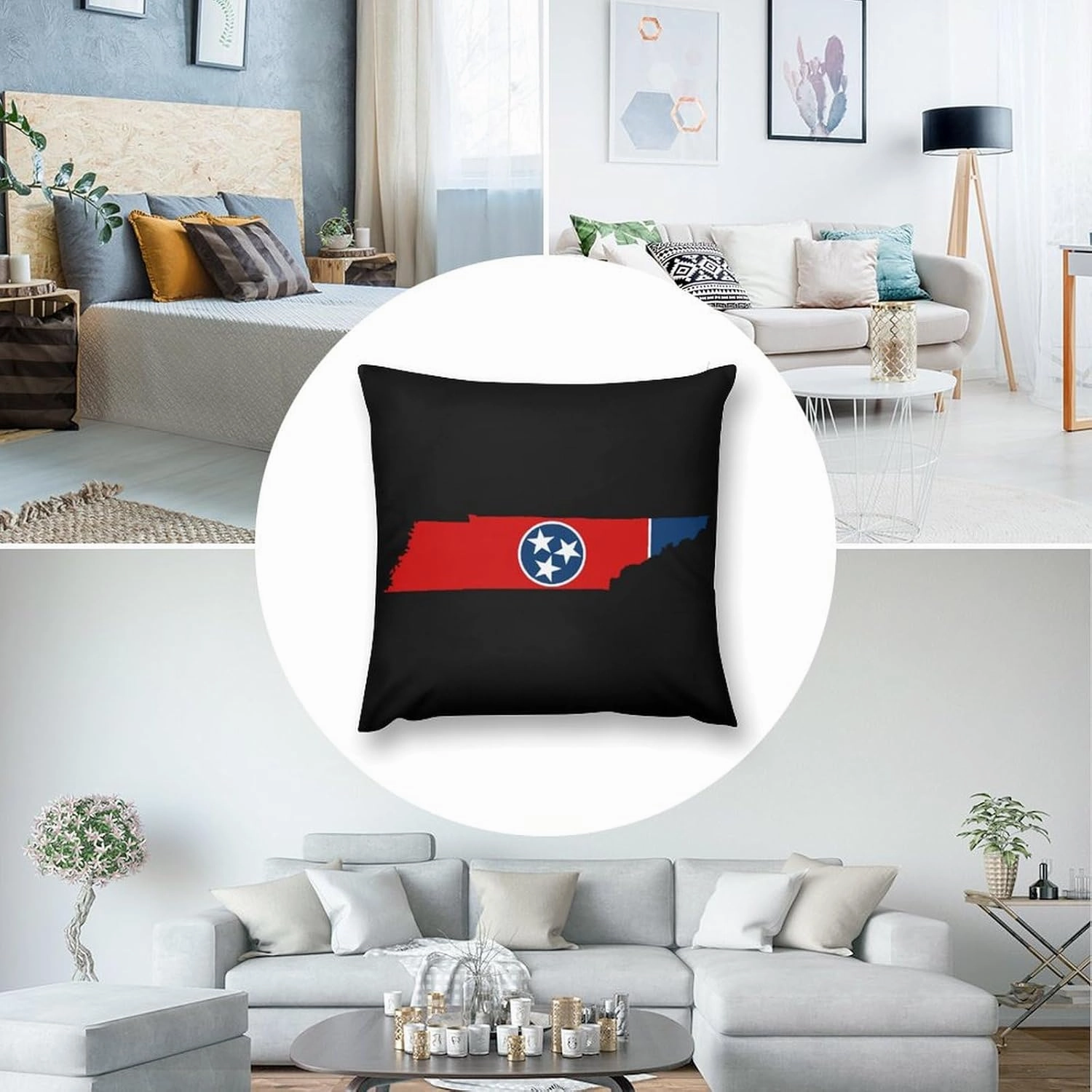Flag Map of Tennessee Printed Pillow Cases Soft Plush Throw Pillow Cover Decorative Pillowcases for Sofa Bedroom 18 "x18