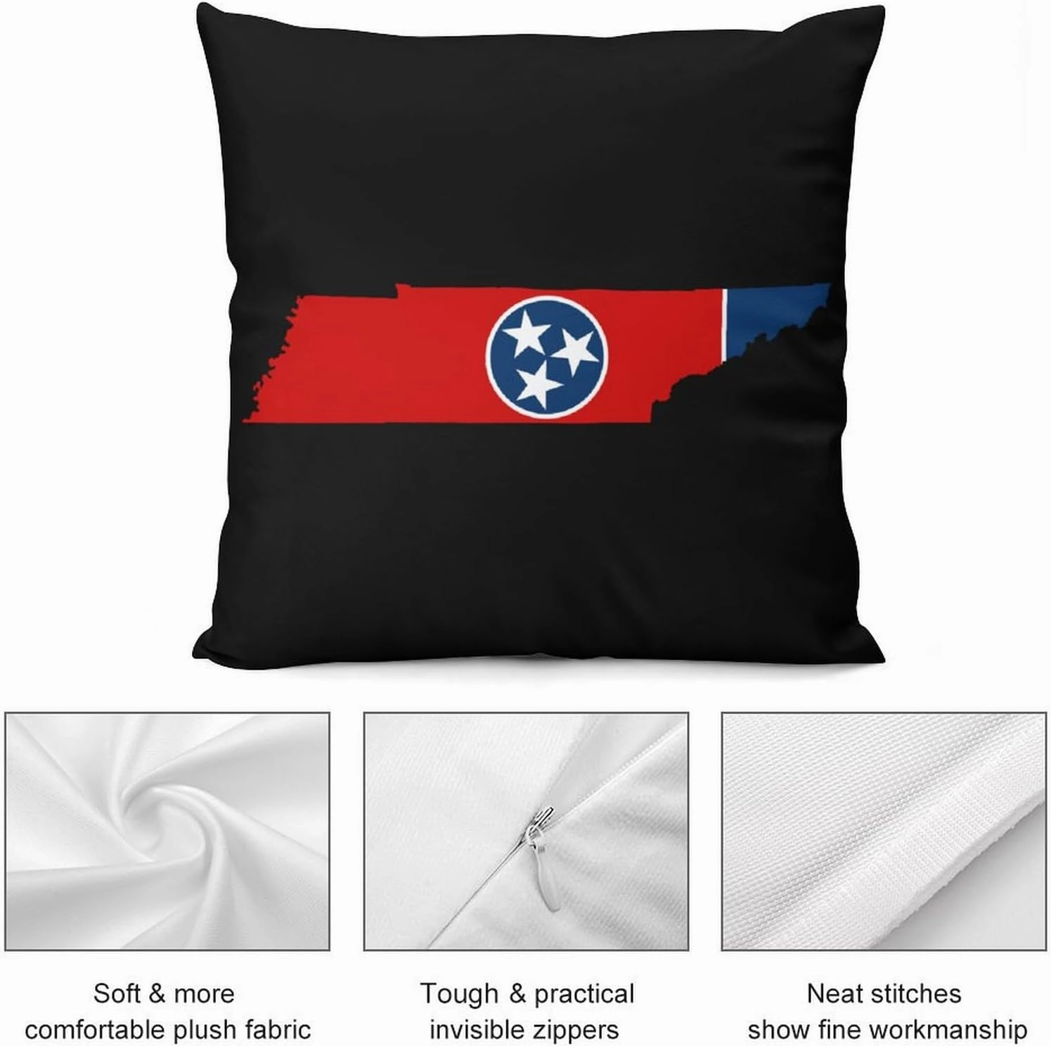 Flag Map of Tennessee Printed Pillow Cases Soft Plush Throw Pillow Cover Decorative Pillowcases for Sofa Bedroom 18 "x18