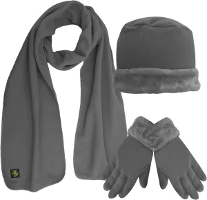 Fleece Hat Scarf & Glove Set With Plush Fur Trim