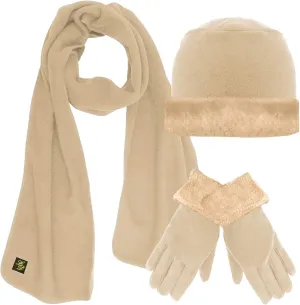 Fleece Hat Scarf & Glove Set With Plush Fur Trim
