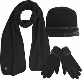 Fleece Hat Scarf & Glove Set With Plush Fur Trim