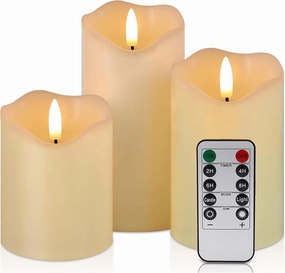 Flickering Flameless Candles with Remote and Timer, Realistic LED Candles, Battery Operated Candles for Christmas Home Wedding Birthday Decoration, Real Wax Set of 3(Ivory White)