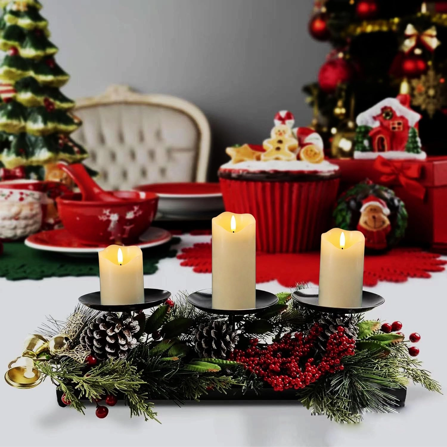Flickering Flameless Candles with Remote and Timer, Realistic LED Candles, Battery Operated Candles for Christmas Home Wedding Birthday Decoration, Real Wax Set of 3(Ivory White)