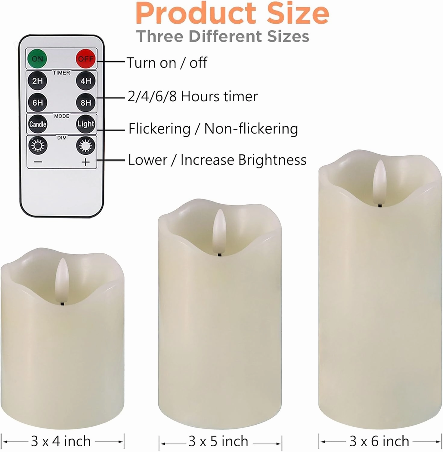 Flickering Flameless Candles with Remote and Timer, Realistic LED Candles, Battery Operated Candles for Christmas Home Wedding Birthday Decoration, Real Wax Set of 3(Ivory White)