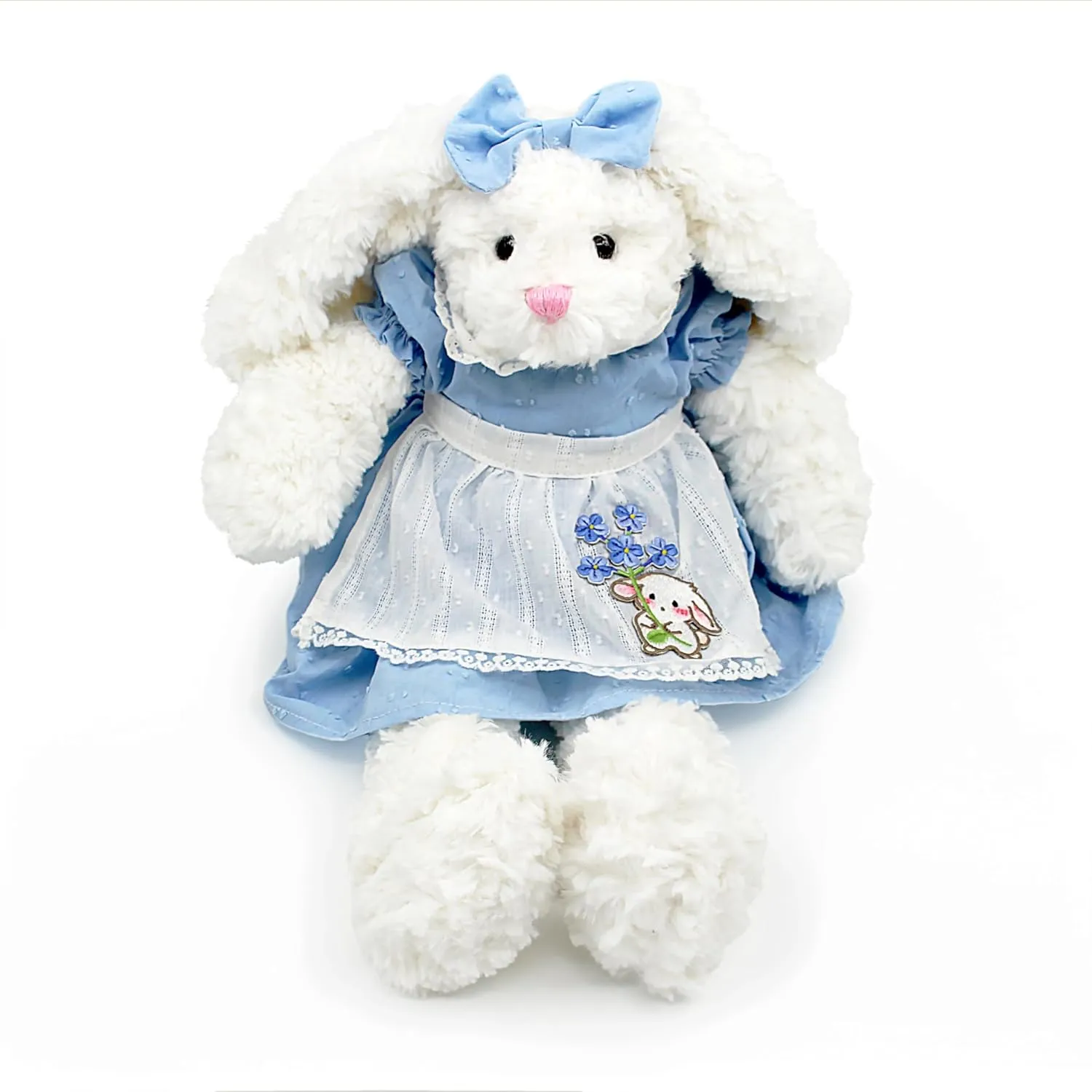 Floppy Bunny Stuffed Animals in Dress for Baby Girls Plush Toys 18 Inch (Blue Retro Dress)