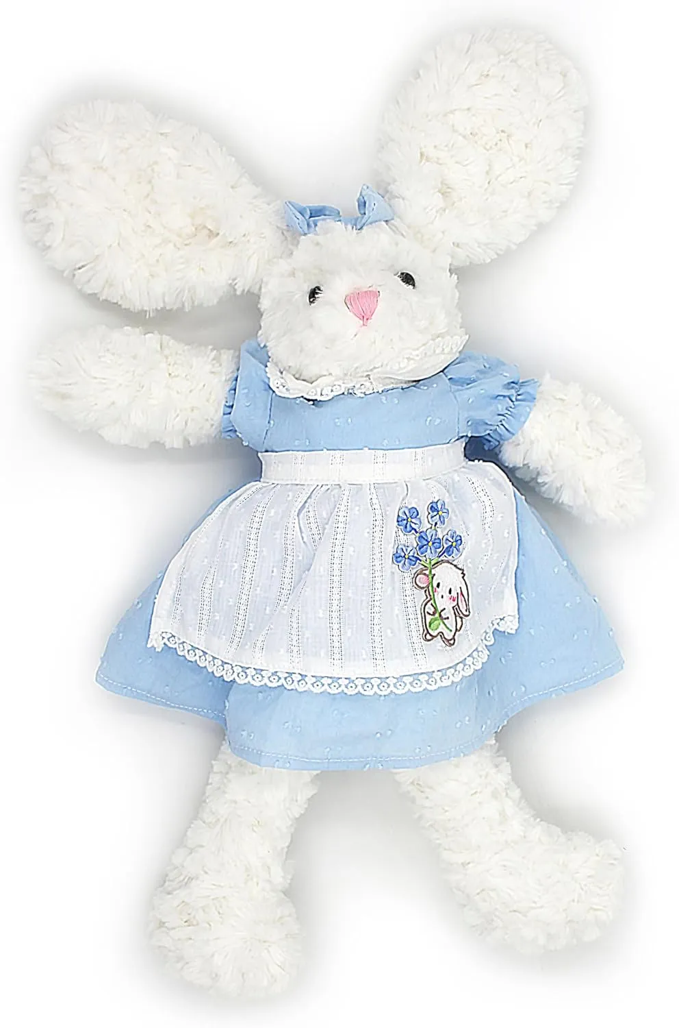 Floppy Bunny Stuffed Animals in Dress for Baby Girls Plush Toys 18 Inch (Blue Retro Dress)
