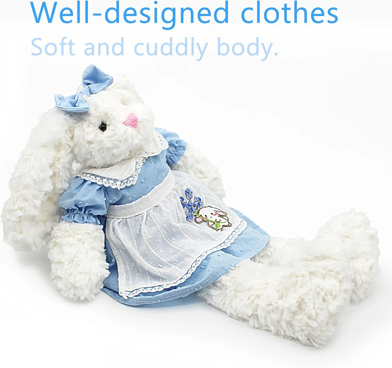 Floppy Bunny Stuffed Animals in Dress for Baby Girls Plush Toys 18 Inch (Blue Retro Dress)