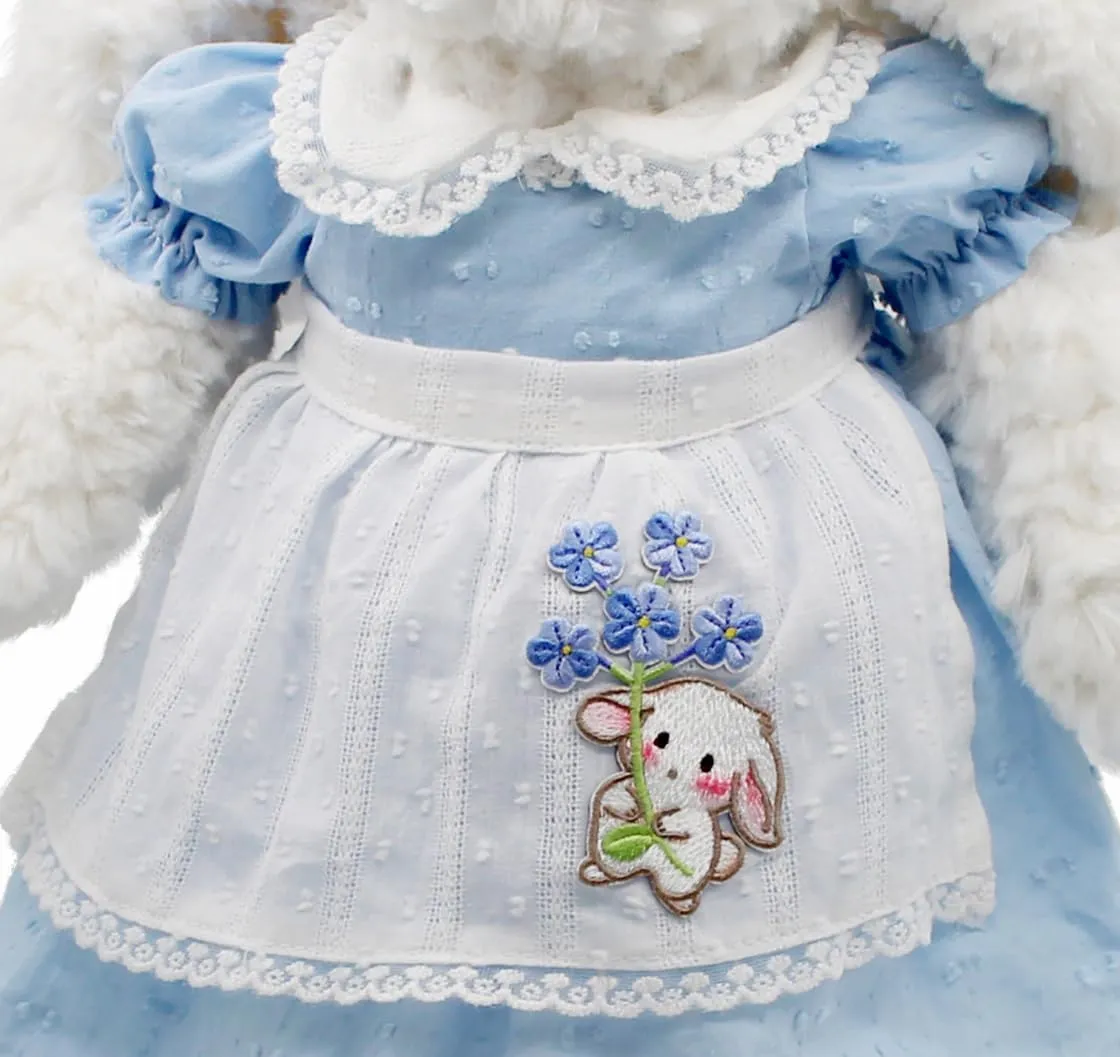 Floppy Bunny Stuffed Animals in Dress for Baby Girls Plush Toys 18 Inch (Blue Retro Dress)