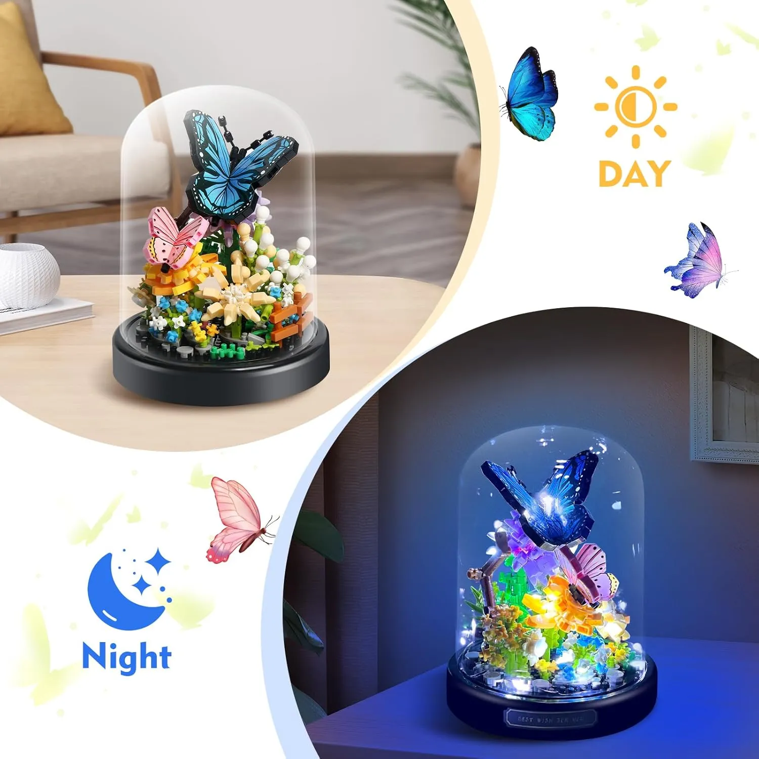 Flower Bouquet Butterfly Building Set with LED String Light, Butterfly Flower Botanical Collection, 530 Pcs Mini Bricks Building Blocks Toy for Kids, Adults, Gift for Mother's Day, Christmas